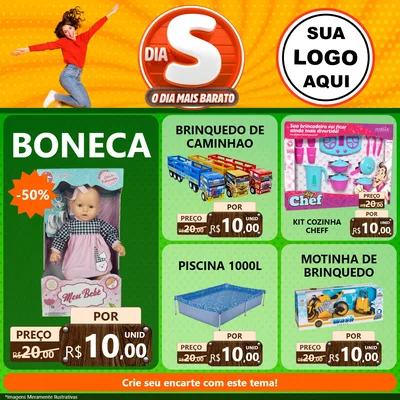 Modelo de Rede Social para Feed Facebook com o tema Dia S - O Dia Mais Barato para Brinquedos