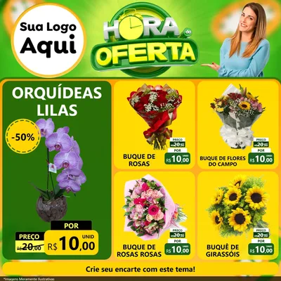 Modelo de Rede Social para Feed Facebook com o tema Hora da Oferta para Floricultura e jardim