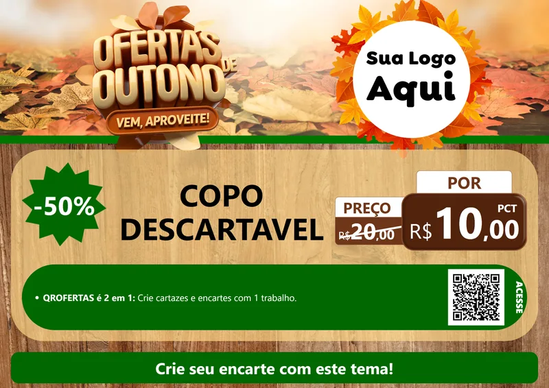 Modelo de Cartaz para Cartaz A4 Horizontal com o tema Ofertas de Outono - Vem, Aproveite! para Embalagens
