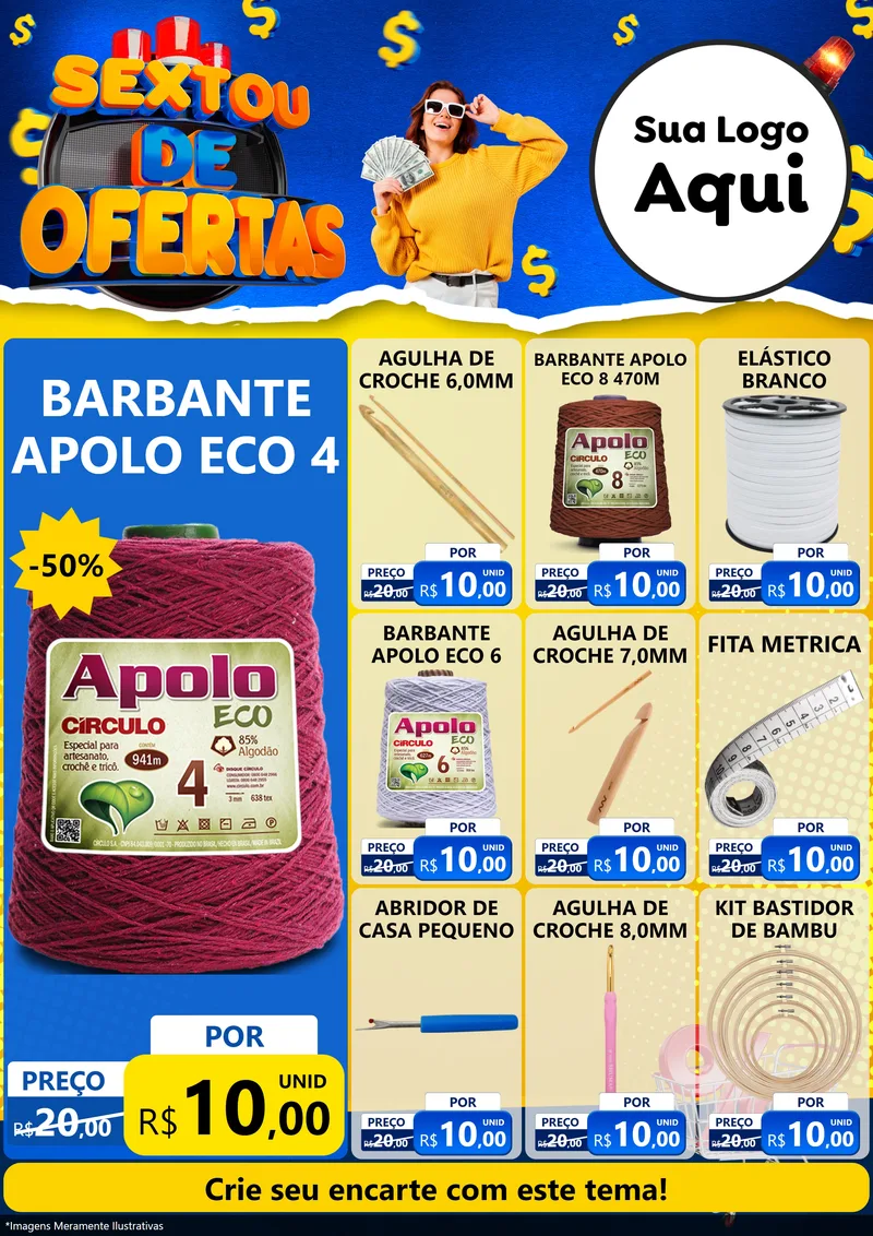 Modelo de Encarte para Encarte A4 Vertical com o tema Sextou de Ofertas para Armarinho e Aviamentos