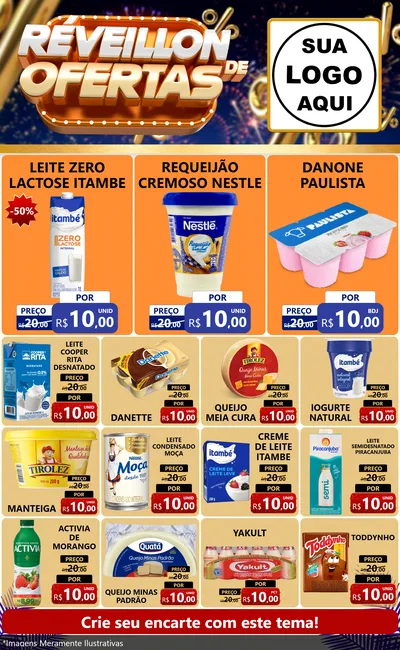 Modelo de Encarte para Encarte Grande com o tema Réveillon de Ofertas para Frios e Laticínios
