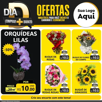 Modelo de Rede Social para Feed Facebook com o tema Dia D Mais Economia para Floricultura e jardim