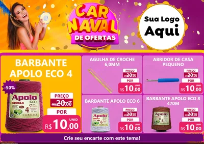 Modelo de Encarte para Encarte A4 Horizontal com o tema Carnaval de Ofertas para Armarinho e Aviamentos