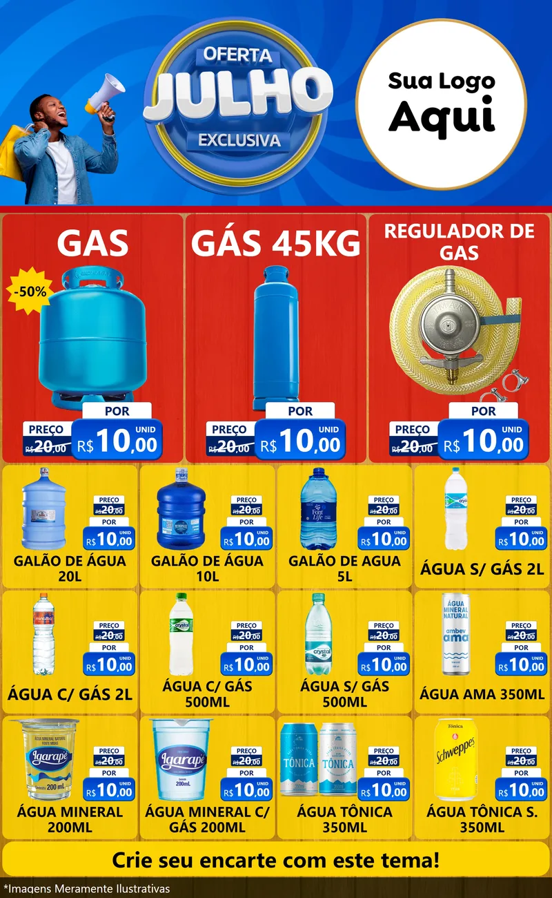 Modelo de Encarte para Encarte Grande com o tema Oferta Exclusiva, Julho para Água e gás