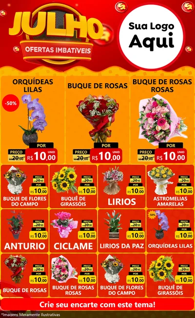 Modelo de Encarte para Encarte Grande com o tema Julho Ofertas Imbatíveis para Floricultura e jardim