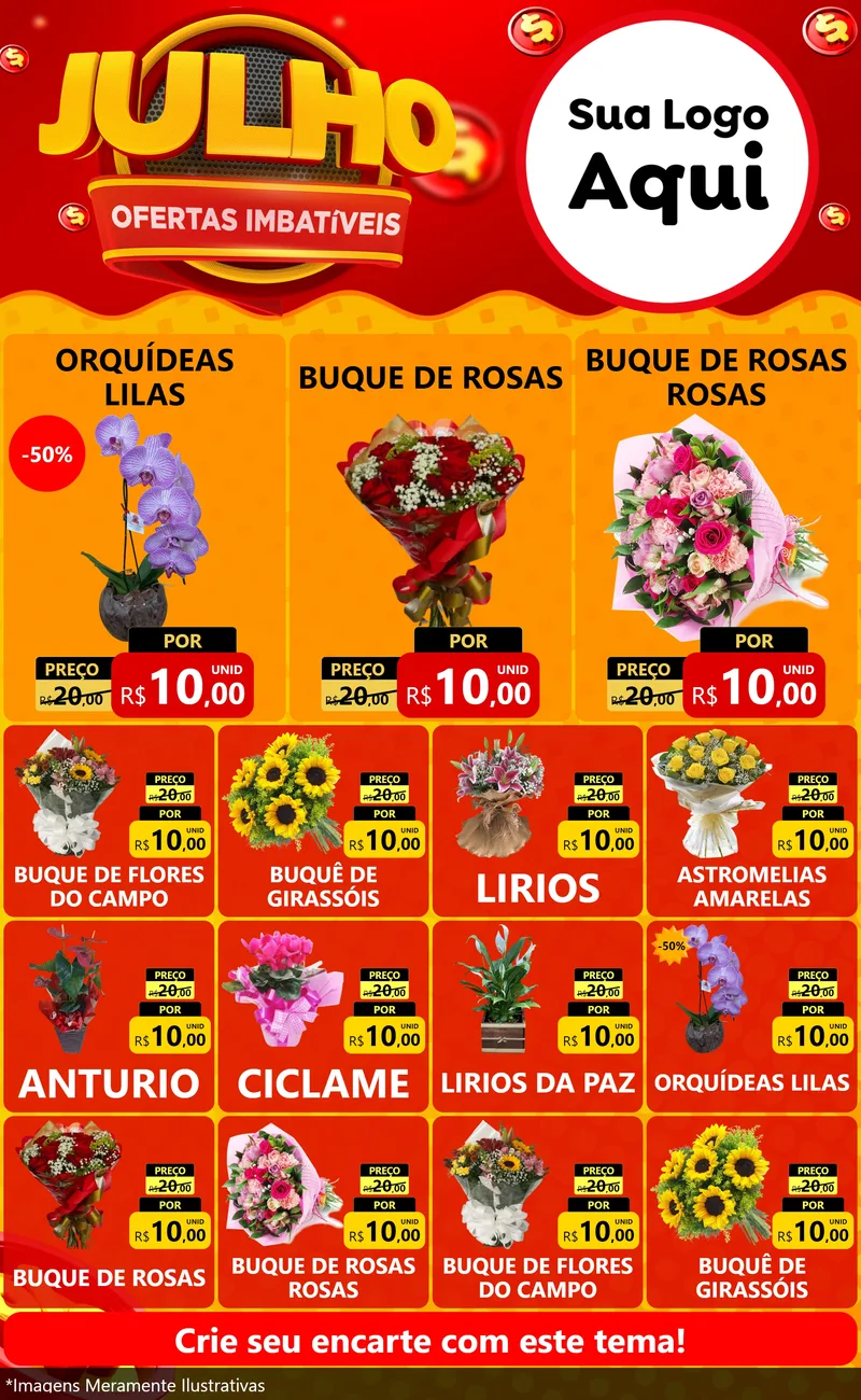 Modelo de Encarte para Encarte Grande com o tema Julho Ofertas Imbatíveis para Floricultura e jardim