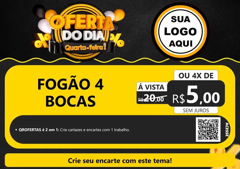 Modelo de Cartaz para Cartaz A4 Horizontal com o tema Oferta do Dia - Quarta Feira! para Móveis e Eletro