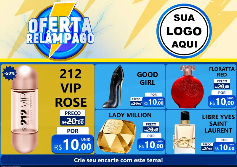 Modelo de Encarte para Encarte A4 Horizontal com o tema Oferta Relâmpago para Perfumes