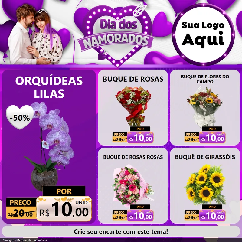 Modelo de Rede Social para Feed Facebook com o tema Dia dos Namorados para Floricultura e jardim