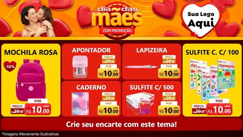 Modelo de TV para TV Horizontal com o tema Dia das Mães com Promoção para Papelaria