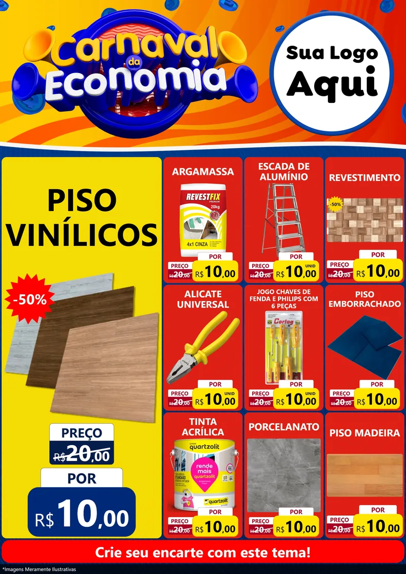 Modelo de Encarte para Encarte A4 Vertical com o tema Carnaval da Economia para Material para Construção