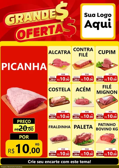 Modelo de Encarte para Encarte A4 Vertical com o tema Grandes Ofertas para Açougue