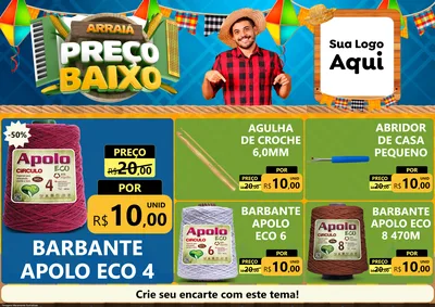 Modelo de Encarte para Encarte A4 Horizontal com o tema Arraiá de Preço Baixo - Junina para Armarinho e Aviamentos