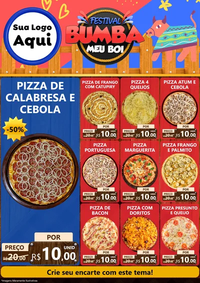 Modelo de Encarte para Encarte A4 Vertical com o tema Festival Bumba Meu Boi para Pizzaria