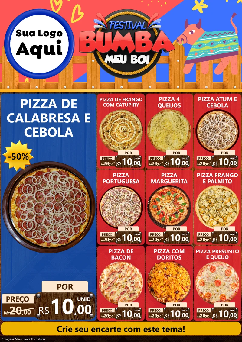 Modelo de Encarte para Encarte A4 Vertical com o tema Festival Bumba Meu Boi para Pizzaria