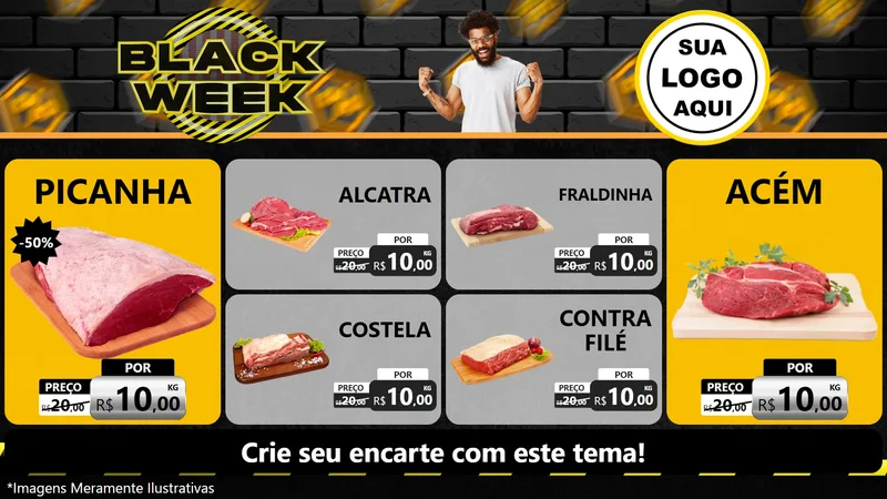 Modelo de TV para TV Horizontal com o tema Black Week para Açougue