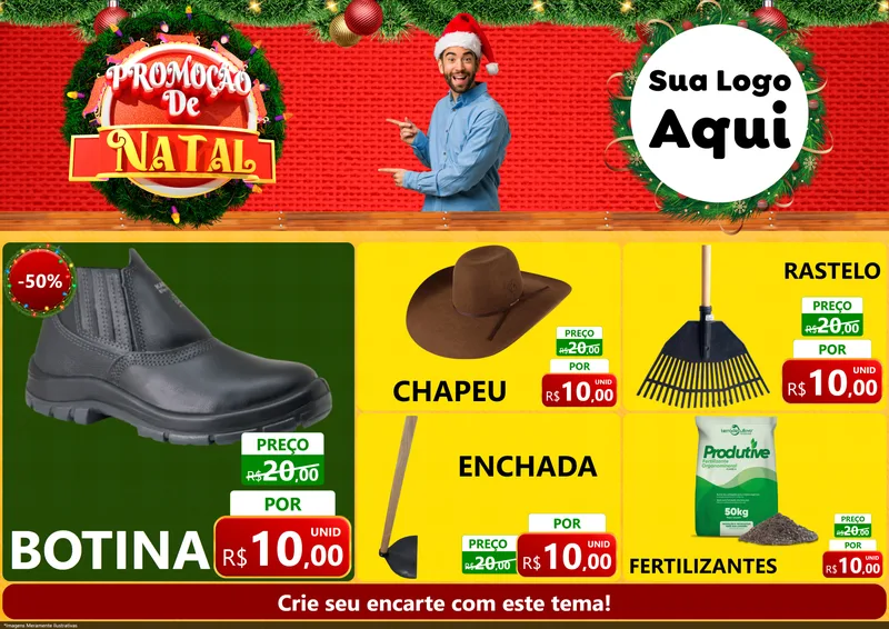 Modelo de Encarte para Encarte A4 Horizontal com o tema Promoção de Natal para Agropecuária
