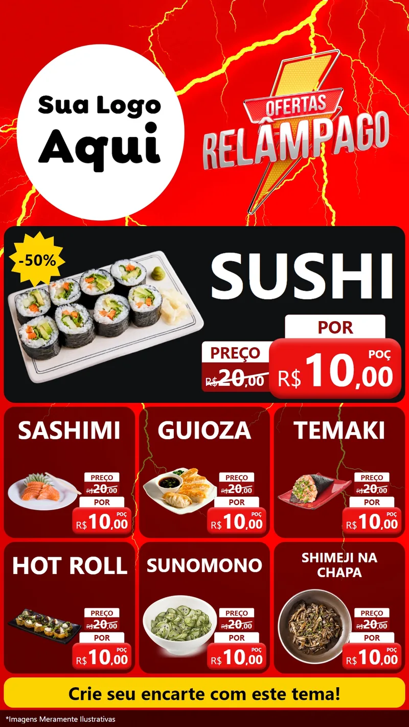 Modelo de Rede Social para Stories com o tema Ofertas Relâmpago para Comida japonesa
