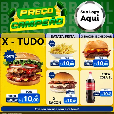 Modelo de Rede Social para Feed Facebook com o tema Preço Campeão - Copa para Hamburgueria