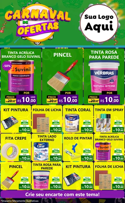 Modelo de Encarte para Encarte Grande com o tema Carnaval de Ofertas para Tintas e Ferramentas