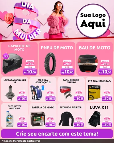 Modelo de Rede Social para Feed Instagram com o tema Dia da Mulher para Moto peças
