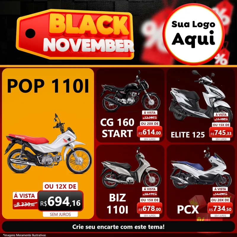 Modelo de Rede Social para Feed Facebook com o tema Black November para Concessionaria de Motos