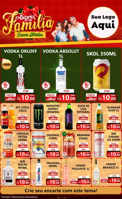 Modelo de Encarte para Encarte Grande com o tema Alegria em Família Super Ofertas - Natal para Distribuidora de bebidas