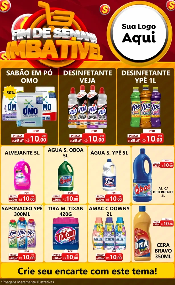 Modelo de Encarte para Encarte Grande com o tema Fim de Semana Imbatível para Produtos de Limpeza
