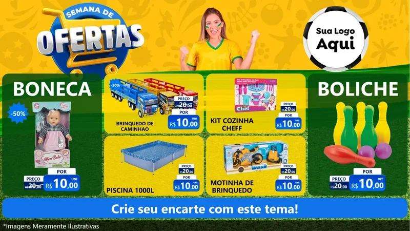 Modelo de TV para TV Horizontal com o tema Semana de Ofertas - Copa para Brinquedos