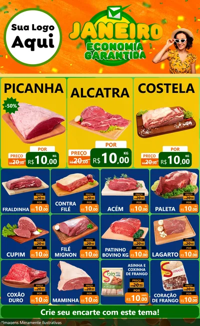 Modelo de Encarte para Encarte Grande com o tema Janeiro - Economia Garantida para Açougue