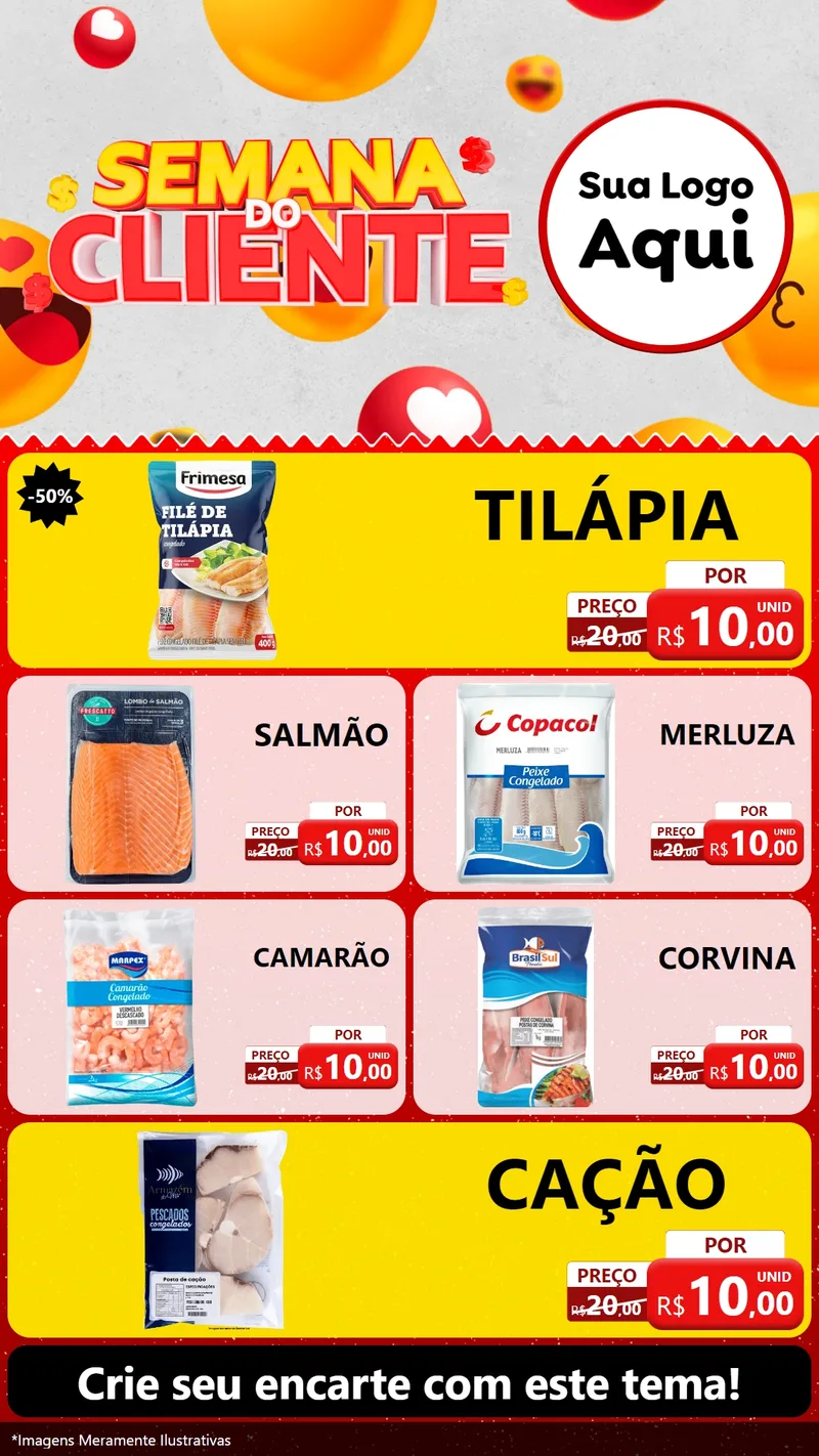 Modelo de TV para TV Vertical com o tema Semana do Cliente para Peixaria