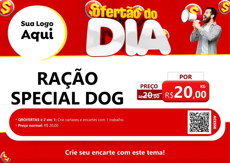 Modelo de Cartaz para Cartaz A4 Horizontal com o tema Ofertão do dia para Pet Shop