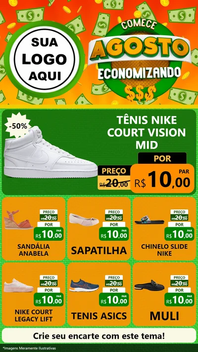 Modelo de Rede Social para Stories com o tema Comece Agosto Economizando para Calçados