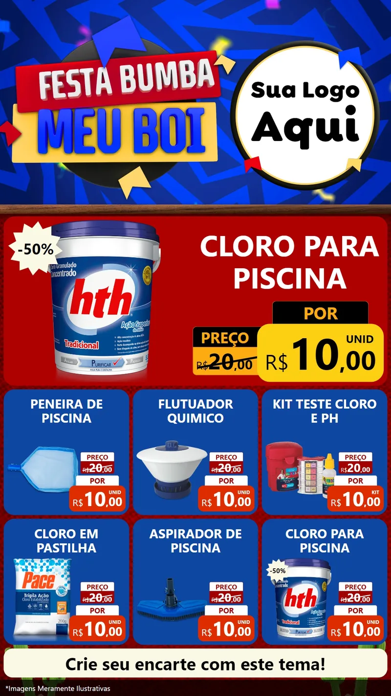 Modelo de Rede Social para Stories com o tema Festa Bumba meu Boi para Produtos para Piscina
