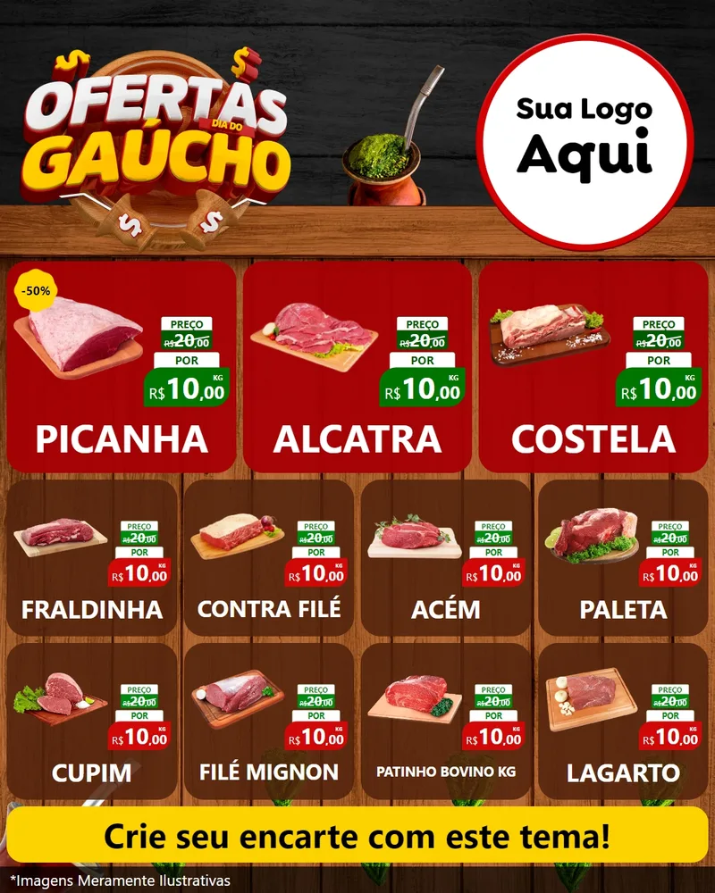 Modelo de Rede Social para Feed Instagram com o tema Ofertas Dia do Gaúcho para Açougue