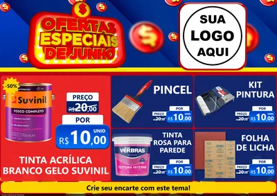 Modelo de Encarte para Encarte A4 Horizontal com o tema Ofertas Especiais de Junho para Tintas e Ferramentas