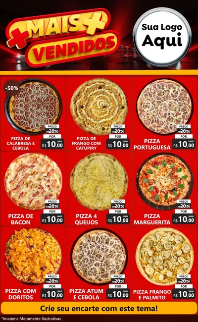 Modelo de Encarte para Encarte Grande com o tema Mais Vendidos para Pizzaria