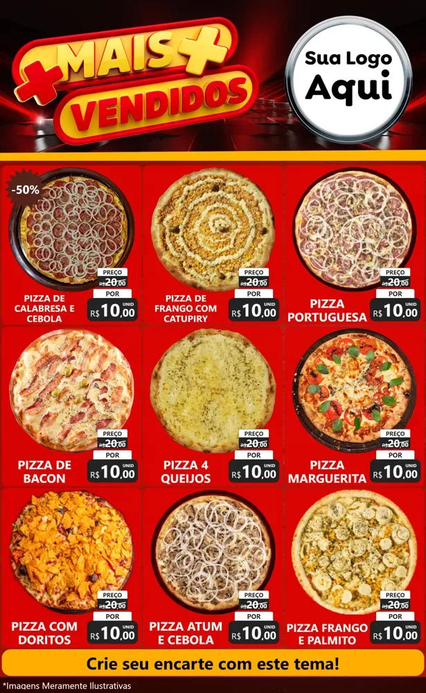 Modelo de Encarte para Encarte Grande com o tema Mais Vendidos para Pizzaria