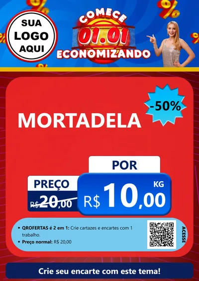 Modelo de Cartaz para Cartaz A4 Vertical com o tema Comece 1º de Janeiro Economizando para Frios e Laticínios