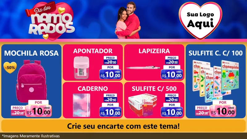 Modelo de TV para TV Horizontal com o tema Dia dos namorados para Papelaria