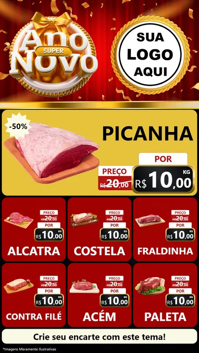 Modelo de Rede Social para Stories com o tema Super Ano Novo para Açougue