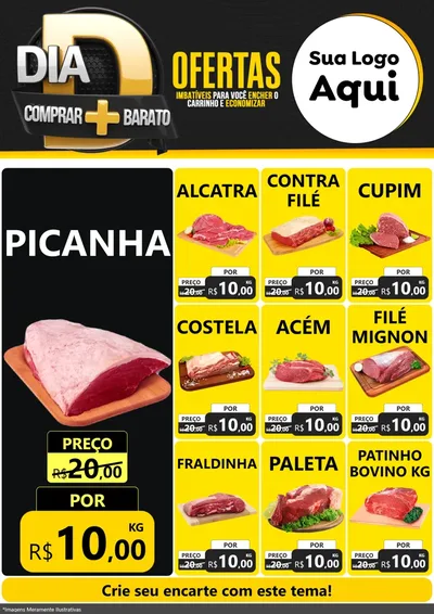Modelo de Encarte para Encarte A4 Vertical com o tema Dia D Mais Economia para Açougue