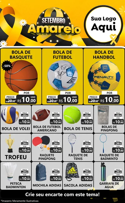 Modelo de Encarte para Encarte Grande com o tema Setembro Amarelo para Artigos Esportivos