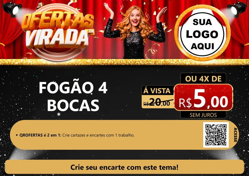 Modelo de Cartaz para Cartaz A4 Horizontal com o tema Ofertas da Virada para Móveis e Eletro