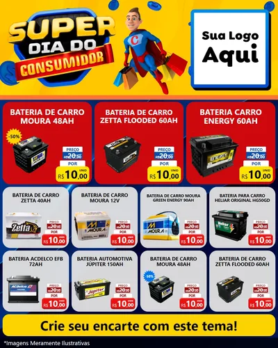Modelo de Rede Social para Feed Instagram com o tema Super Dia do Consumidor para Baterias Elétricas