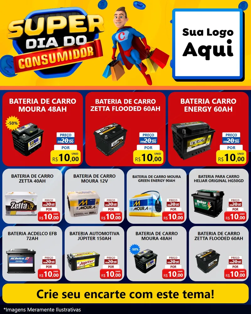 Modelo de Rede Social para Feed Instagram com o tema Super Dia do Consumidor para Baterias Elétricas