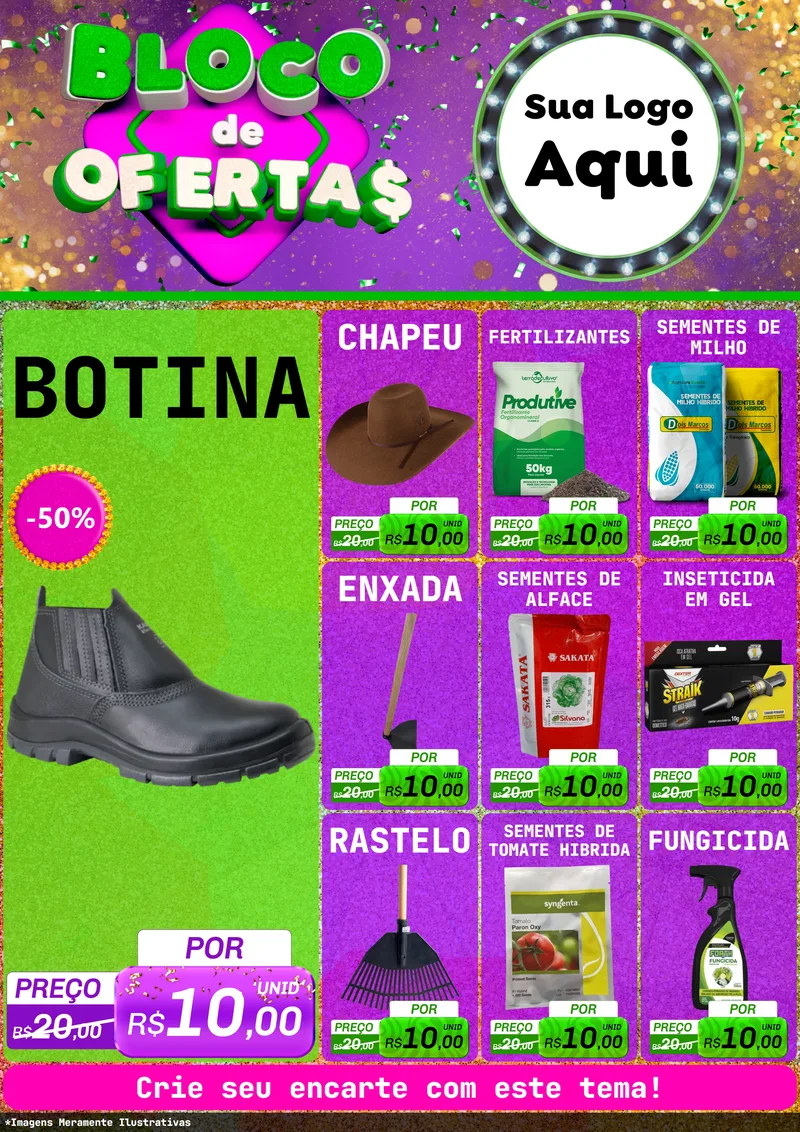 Modelo de Encarte para Encarte A4 Vertical com o tema Bloco de Ofertas para Agropecuária