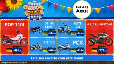 Modelo de TV para TV Horizontal com o tema Arraiá de Ofertas para Concessionaria de Motos