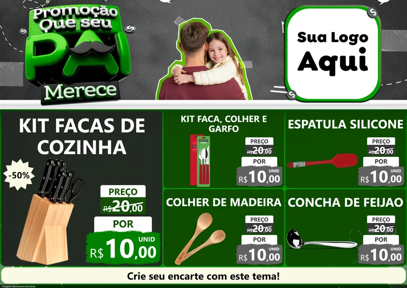 Modelo de Encarte para Encarte A4 Horizontal com o tema Promoção Que seu Pai Merece para Utilidades Domésticas