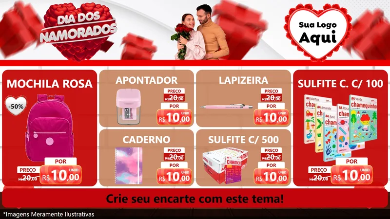 Modelo de TV para TV Horizontal com o tema Dia dos Namorados para Papelaria